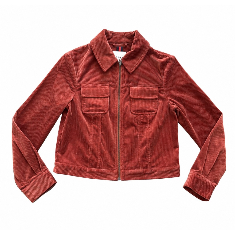 Boden Cord Zip Through Jacket Women 6 Deep Rust Corduroy Utility Cropped Pockets